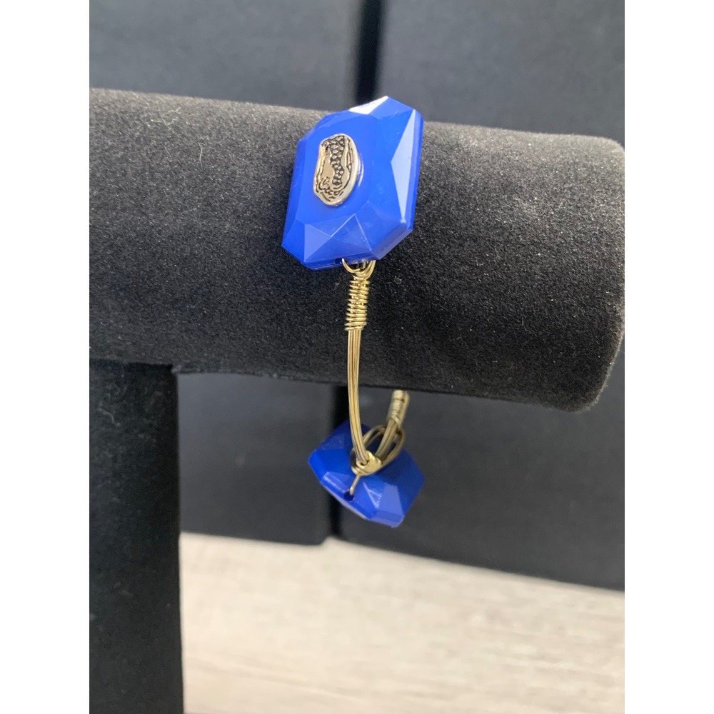 Florida Gators Blue Alligator Mascot Wire Wrapped Bangle Bracelet Gold Tone 6in
